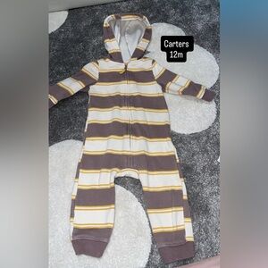 Carter's Hooded One Piece - Brown and Yellow Stripes